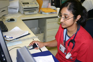 nurse at computer