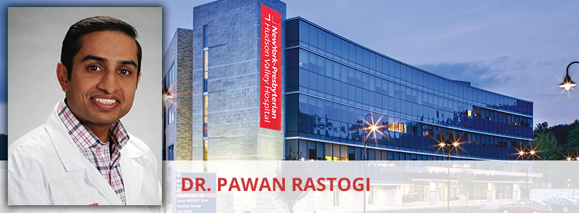 Dr. Pawan Rastogi in front of NYP Hudson Valley Hospital